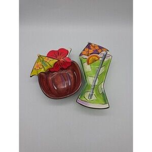 Clay Art Whimsical Tropical Cocktail Tidbit Serving Dishes Pair of Bowls